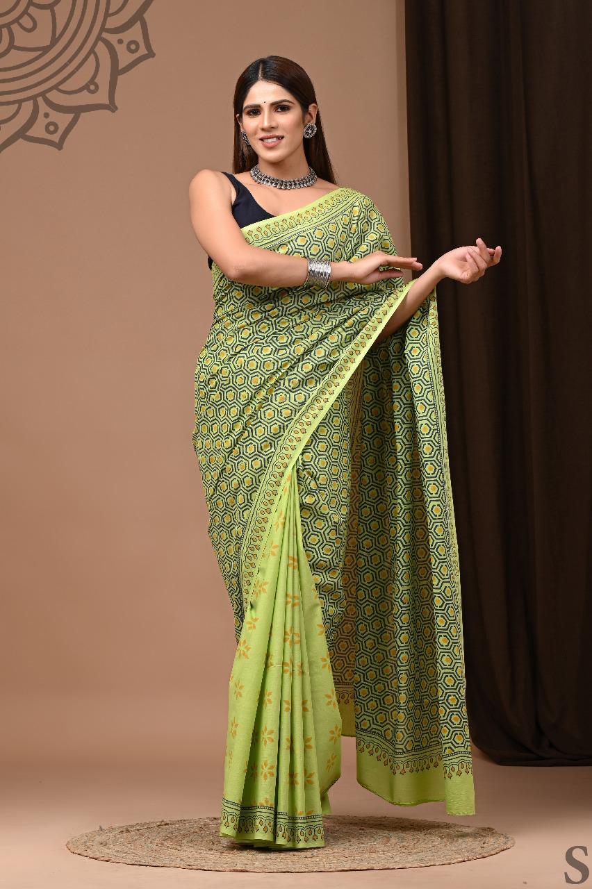 Lightweight Cotton Mulmul Saree – Handcrafted Elegance by House of the HandblocK