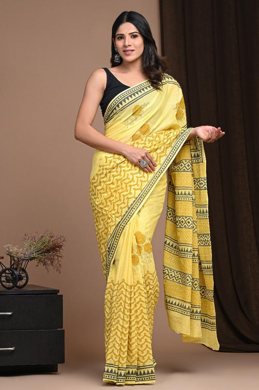 Lightweight Cotton Mulmul Saree – Handcrafted Elegance by House of the HandblocK
