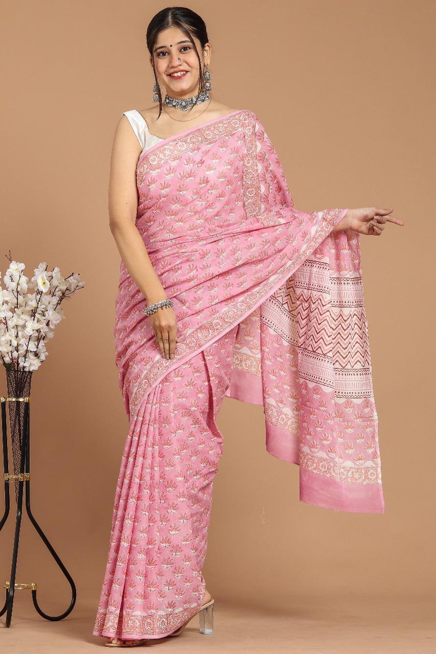 Lightweight Cotton Mulmul Saree – Handcrafted Elegance by House of the HandblocK