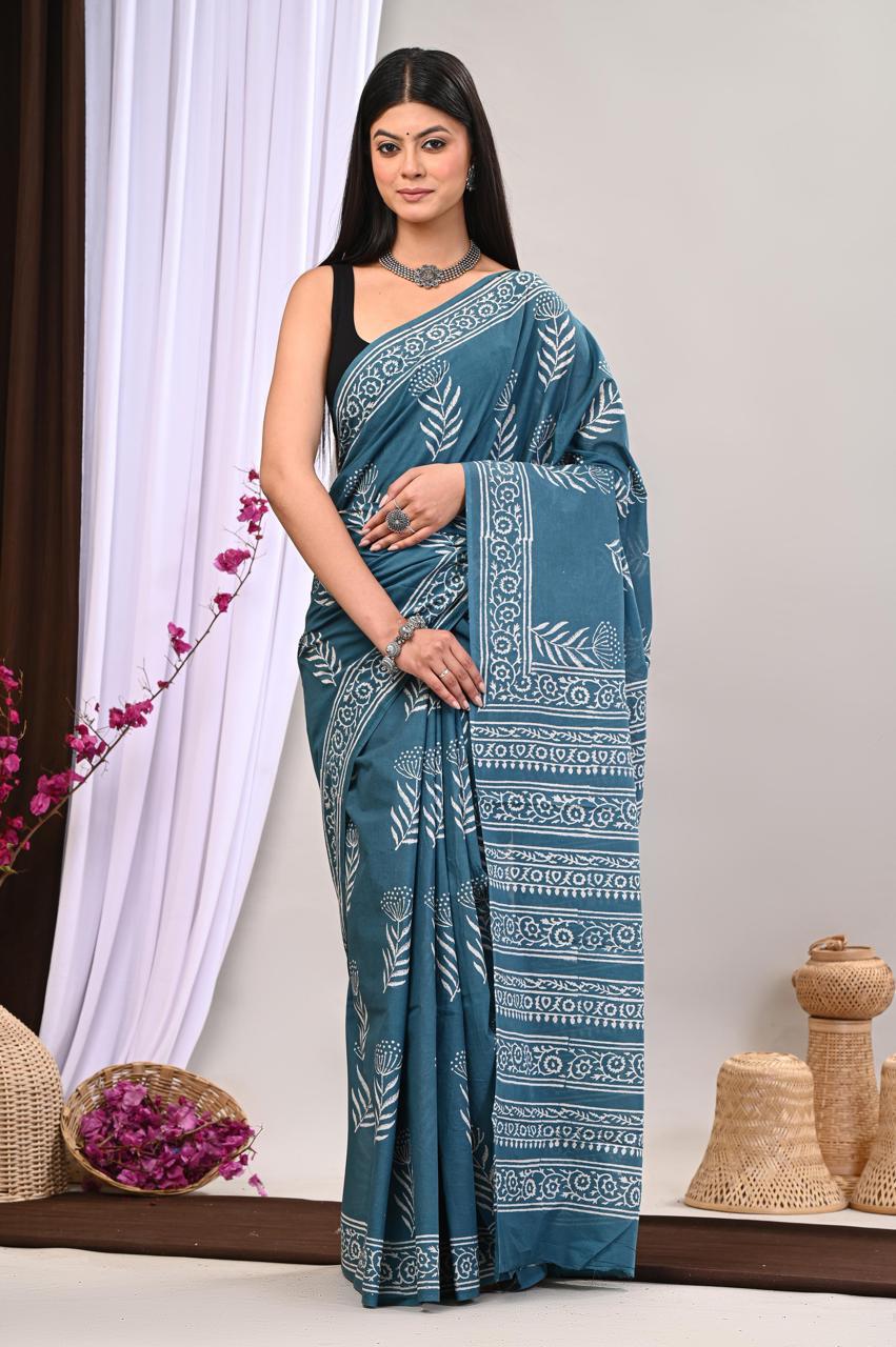 Lightweight Cotton Mulmul Saree – Handcrafted Elegance by House of the HandblocK