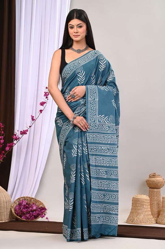 Lightweight Cotton Mulmul Saree – Handcrafted Elegance by House of the HandblocK