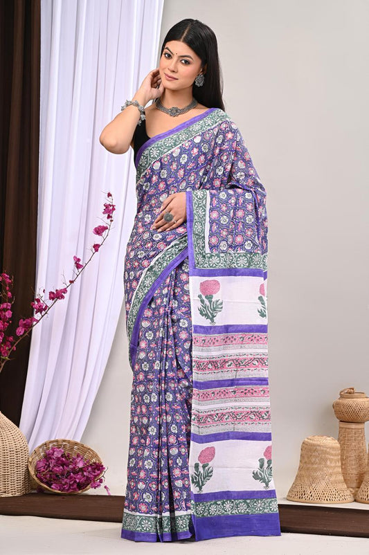 Lightweight Cotton Mulmul Saree – Handcrafted Elegance by House of the HandblocK