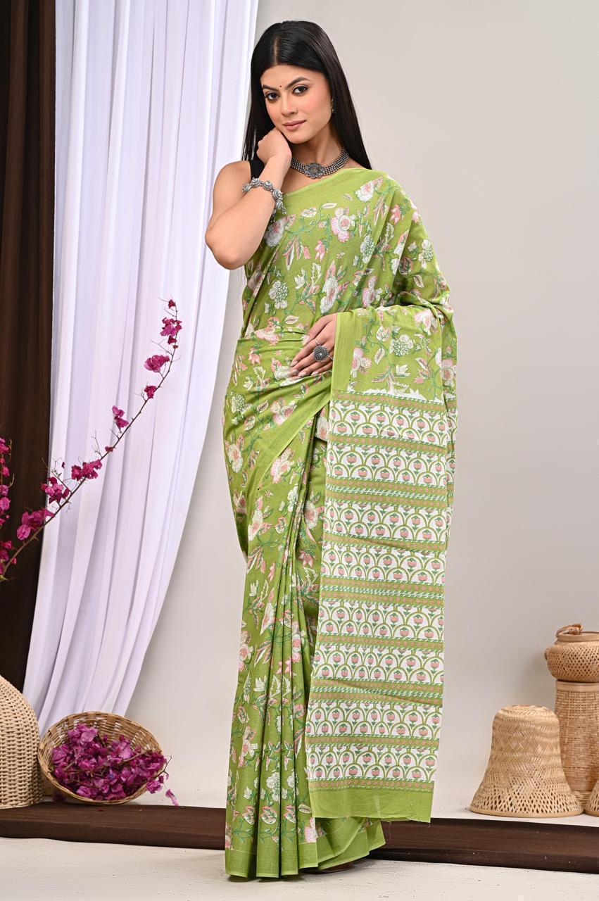 Lightweight Cotton Mulmul Saree – Handcrafted Elegance by House of the HandblocK