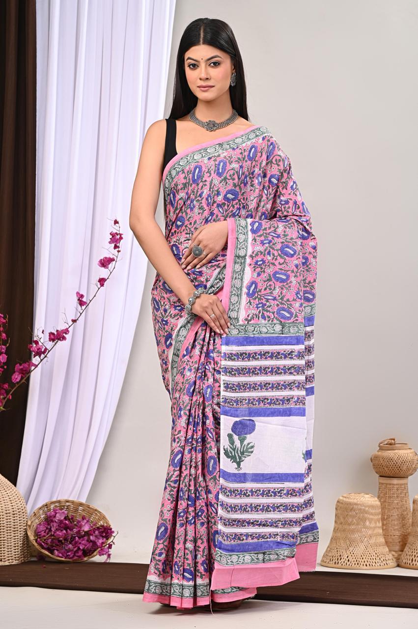 Lightweight Cotton Mulmul Saree – Handcrafted Elegance by House of the HandblocK