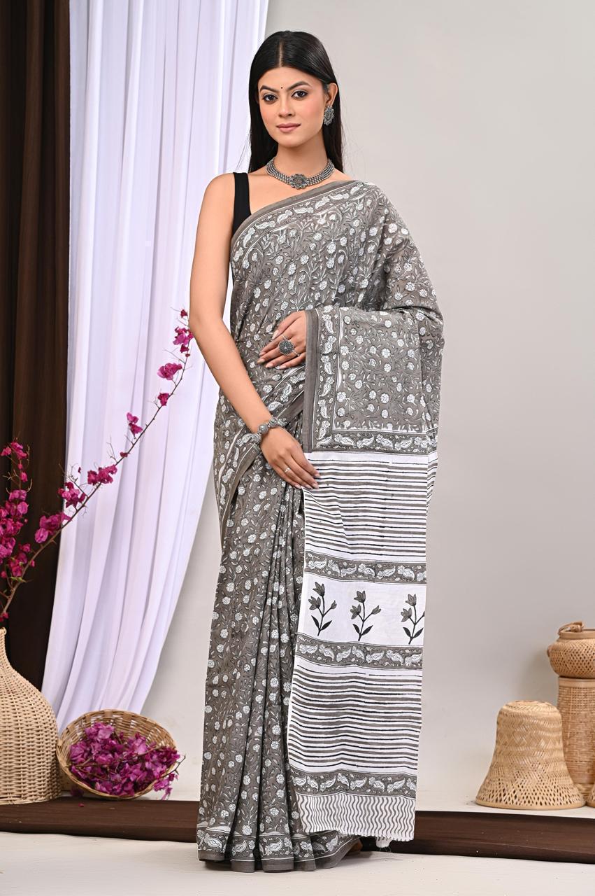 Lightweight Cotton Mulmul Saree – Handcrafted Elegance by House of the HandblocK