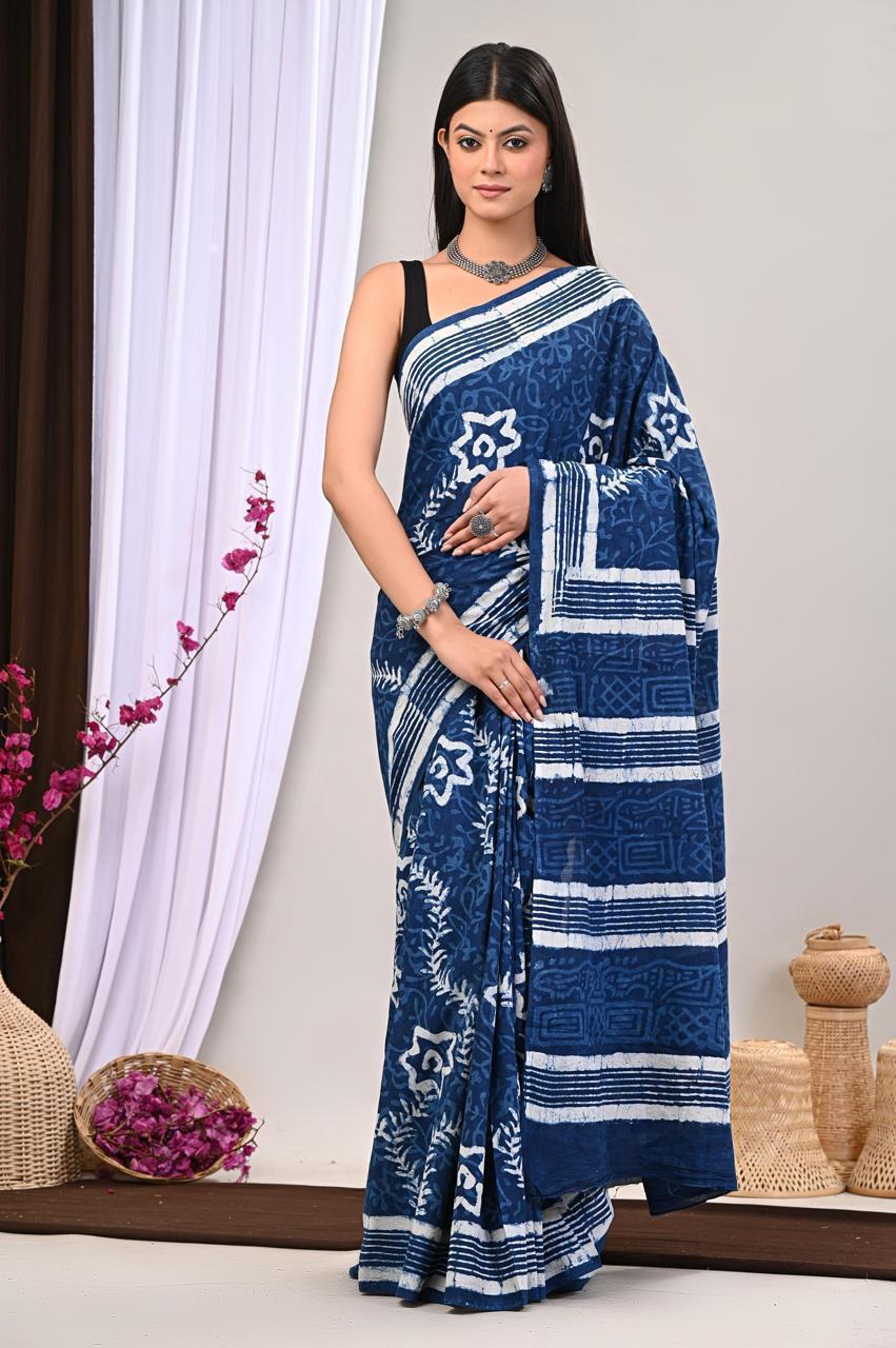Lightweight Cotton Mulmul Saree – Handcrafted Elegance by House of the HandblocK