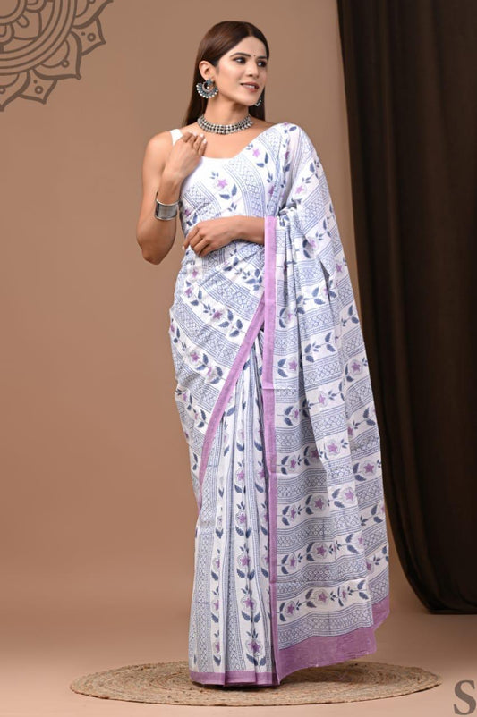 Lightweight Cotton Mulmul Saree – Handcrafted Elegance by House of the HandblocK