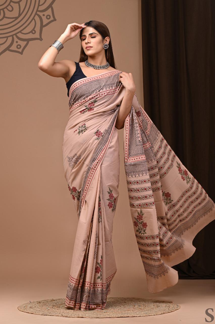 Lightweight Cotton Mulmul Saree – Handcrafted Elegance by House of the HandblocK