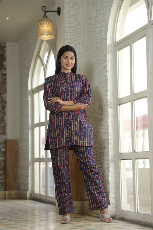 Smart Fit Handblock Printed Co-ord Set – Collar Edition