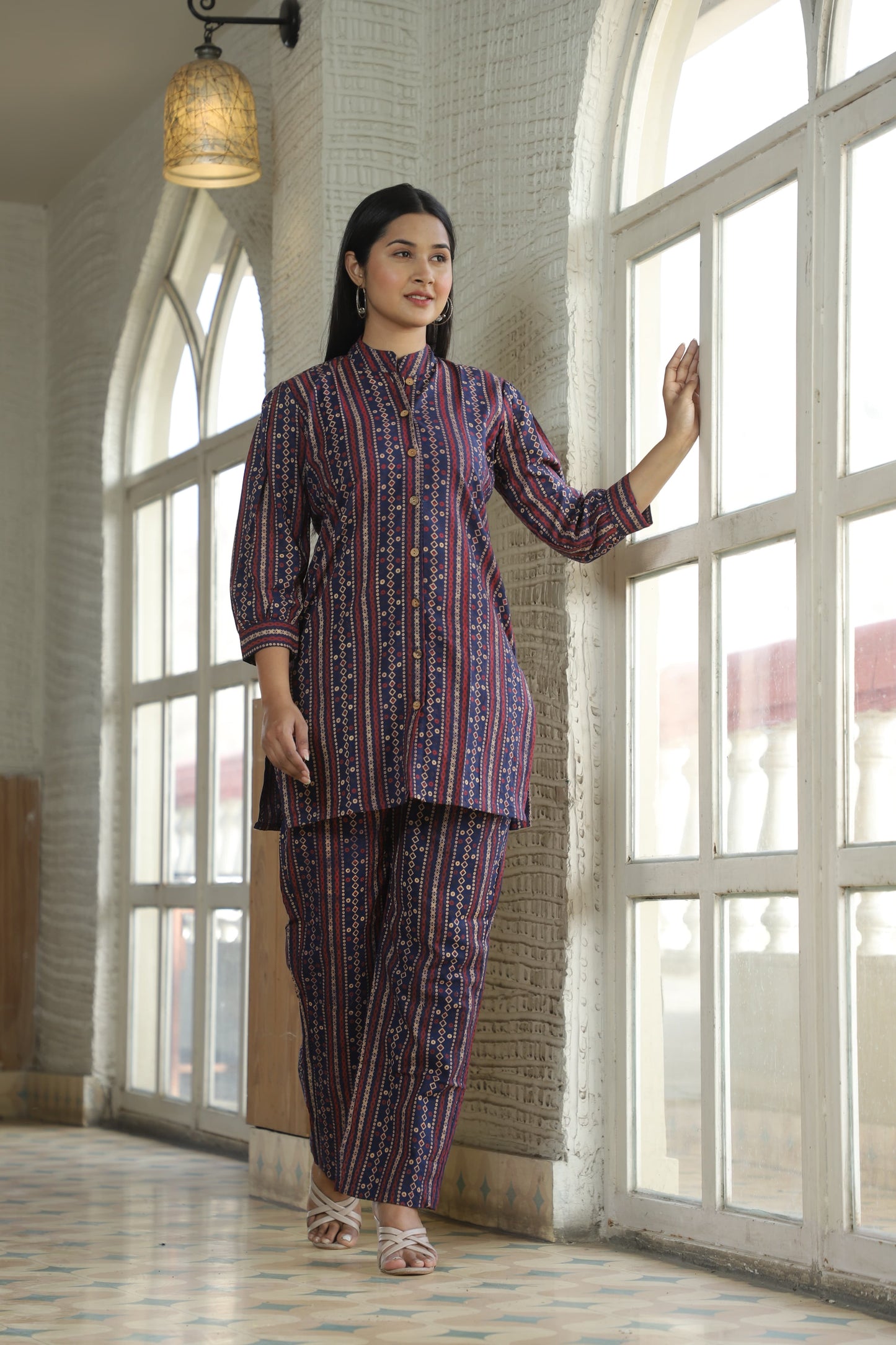 Smart Fit Handblock Printed Co-ord Set – Collar Edition