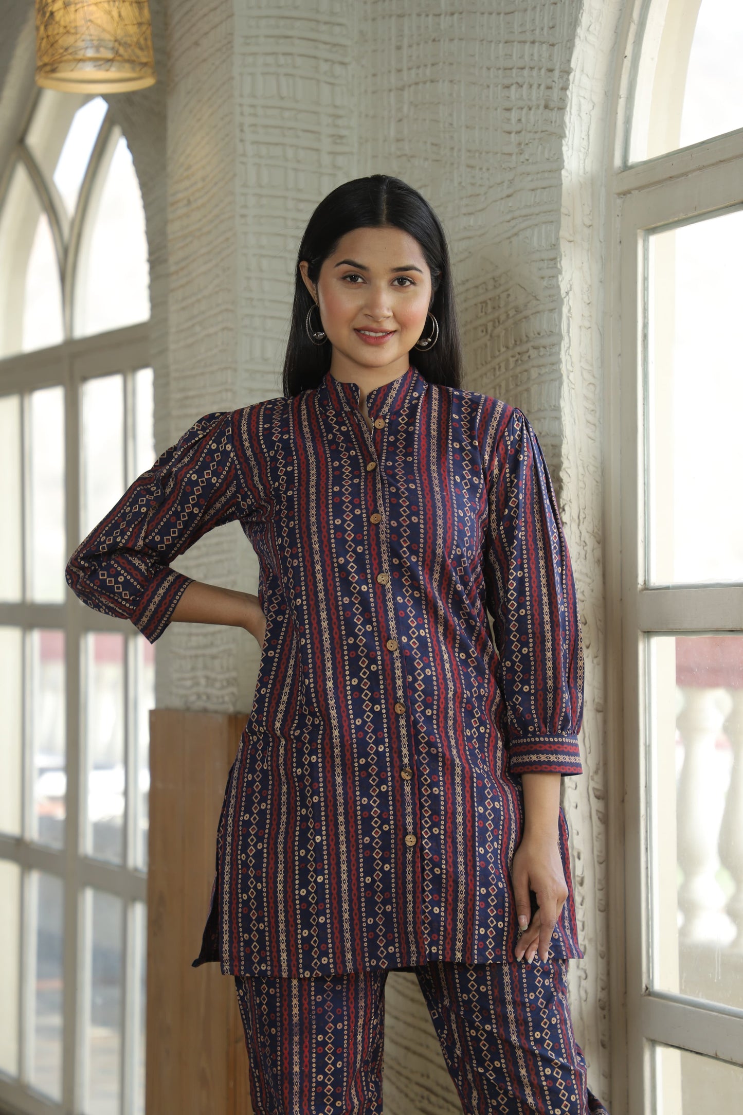 Smart Fit Handblock Printed Co-ord Set – Collar Edition