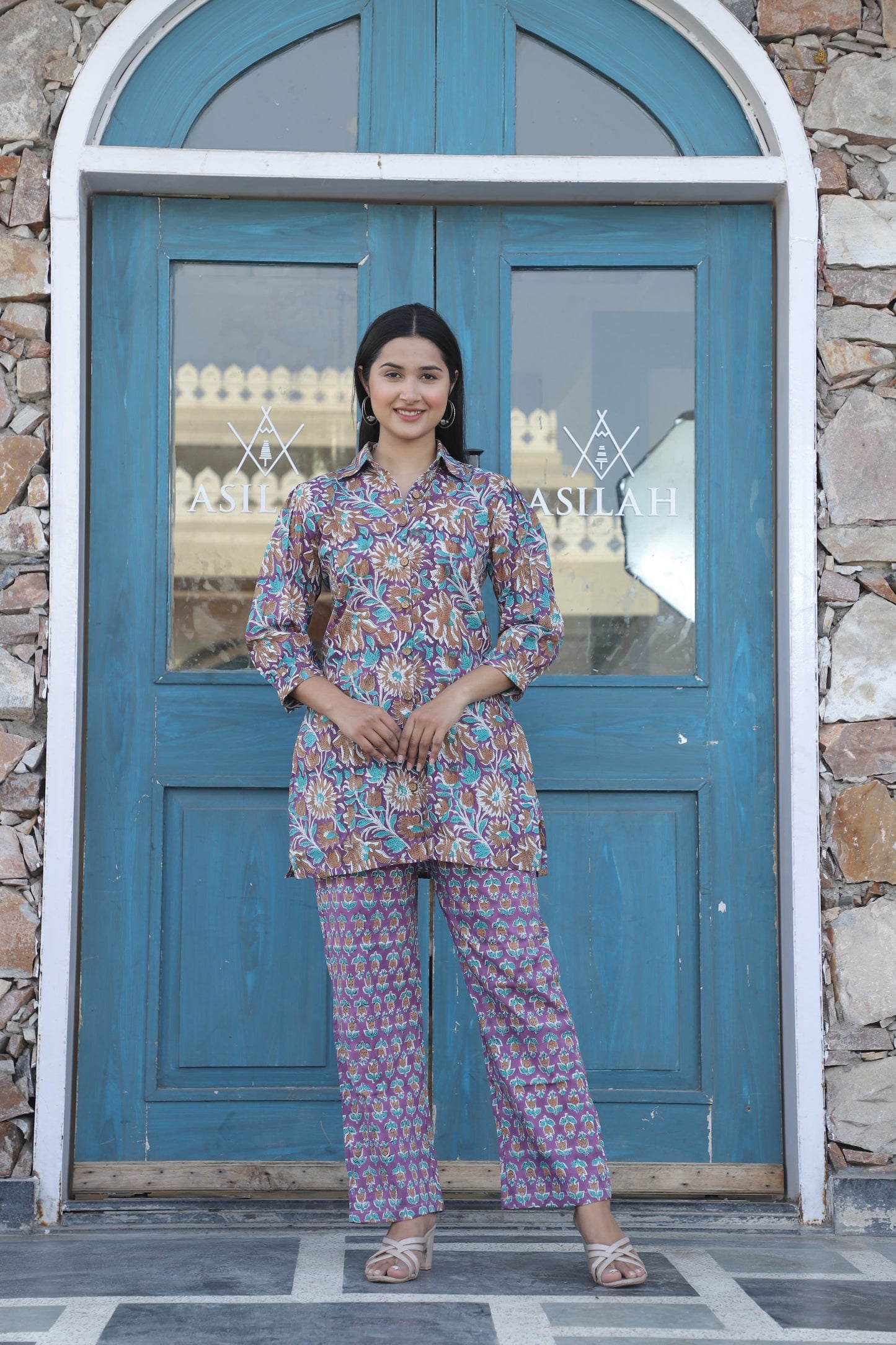 Smart Fit Handblock Printed Co-ord Set – Collar Edition