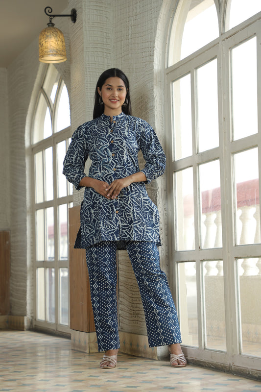 Smart Fit Handblock Printed Co-ord Set – Collar Edition