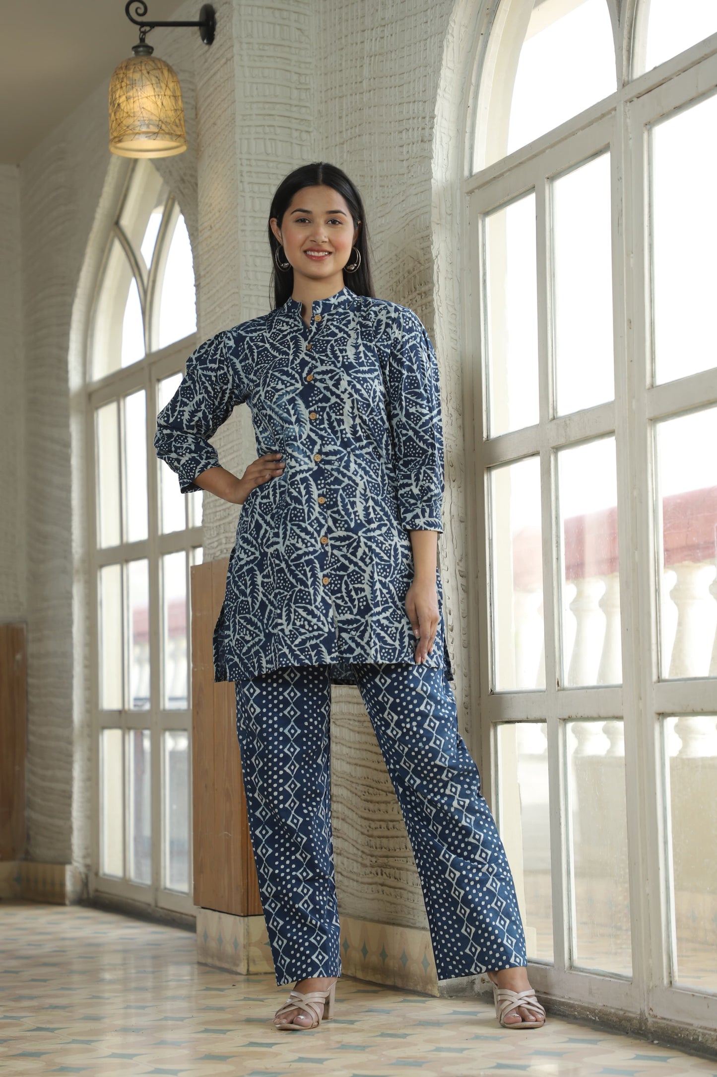 Smart Fit Handblock Printed Co-ord Set – Collar Edition