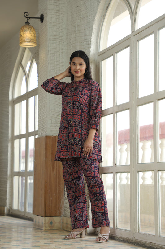 Smart Fit Handblock Printed Co-ord Set – Collar Edition