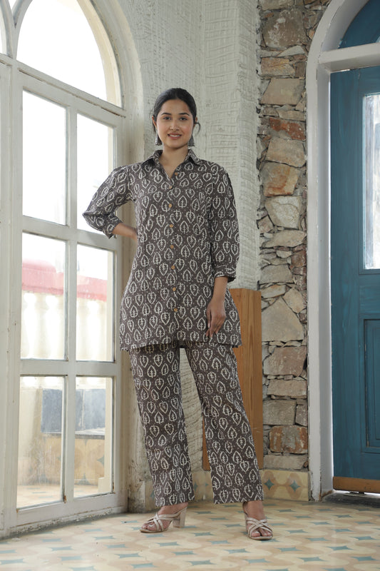 Smart Fit Handblock Printed Co-ord Set – Collar Edition