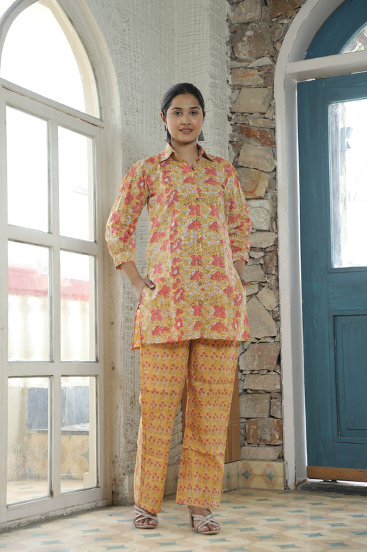 Smart Fit Handblock Printed Co-ord Set – Collar Edition