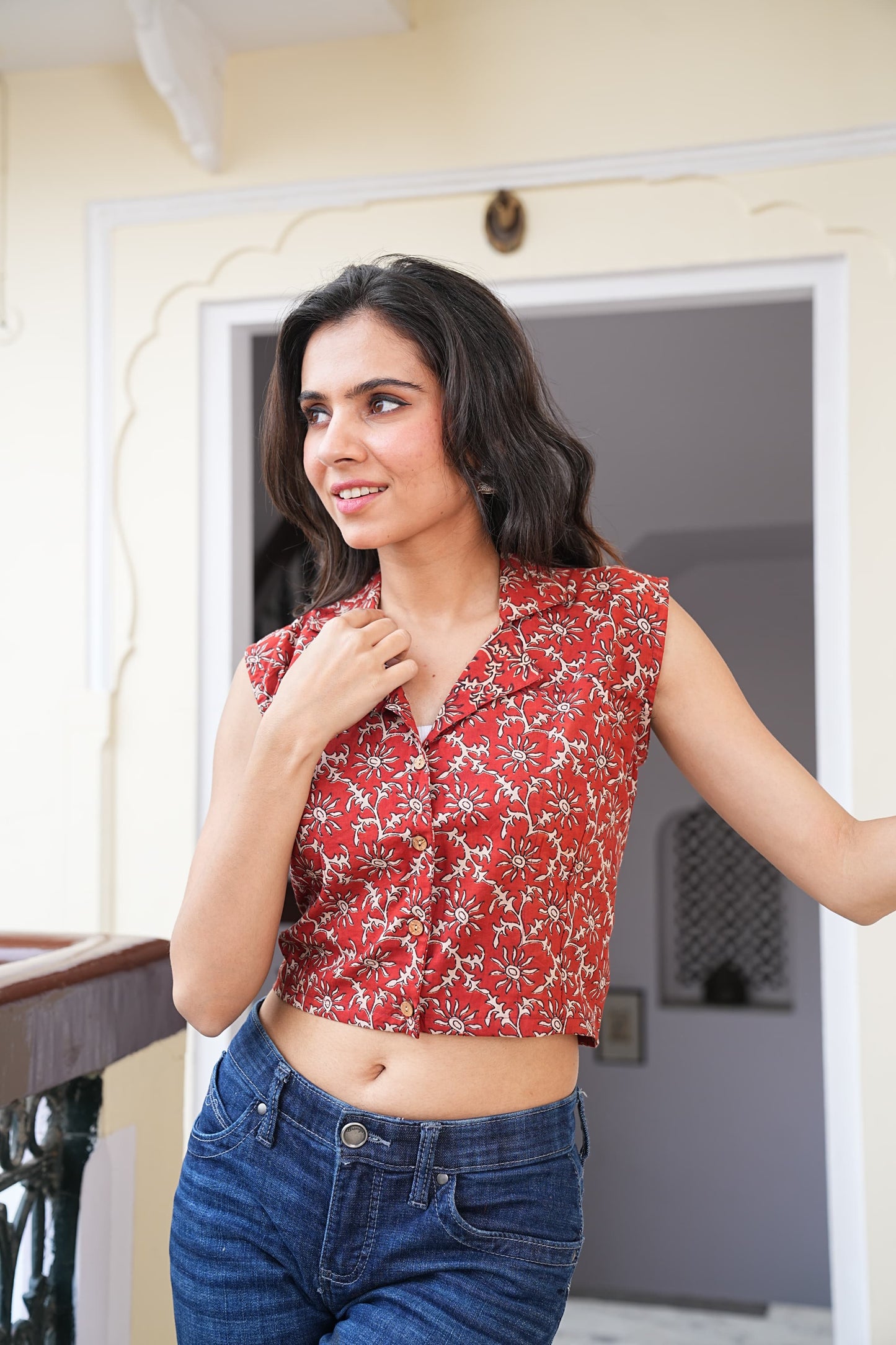 Women's Handblock Crop Top Stitched Blouse – Pure Cotton, Naturally Dyed