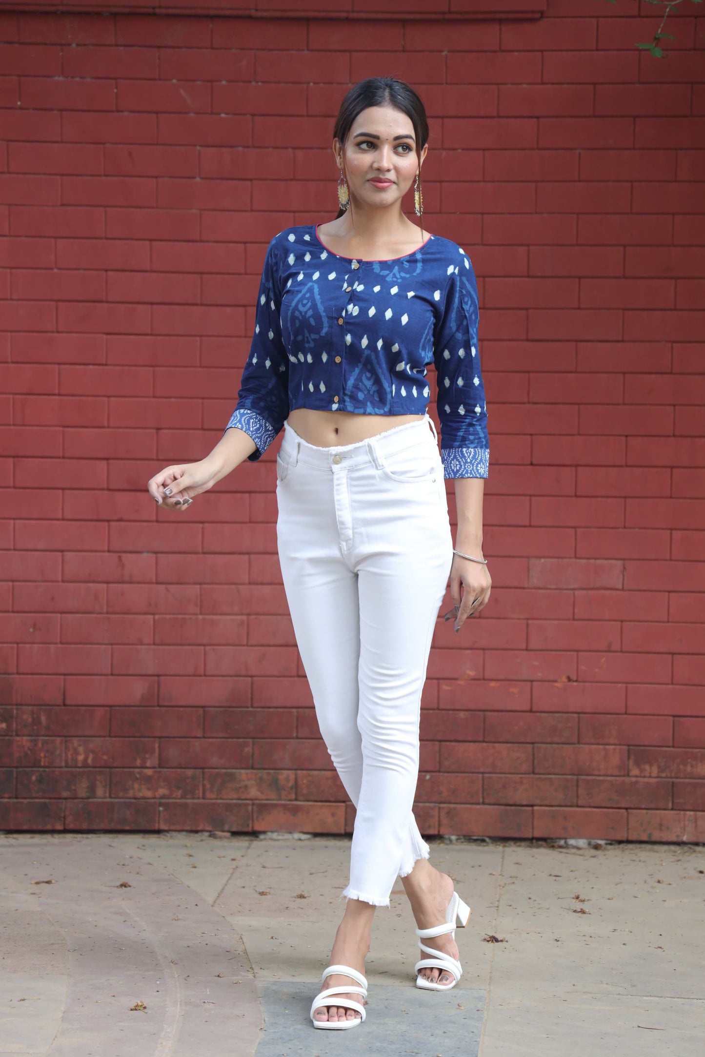 Women's Handblock Crop Top Stitched Blouse – Pure Cotton, Naturally Dyed