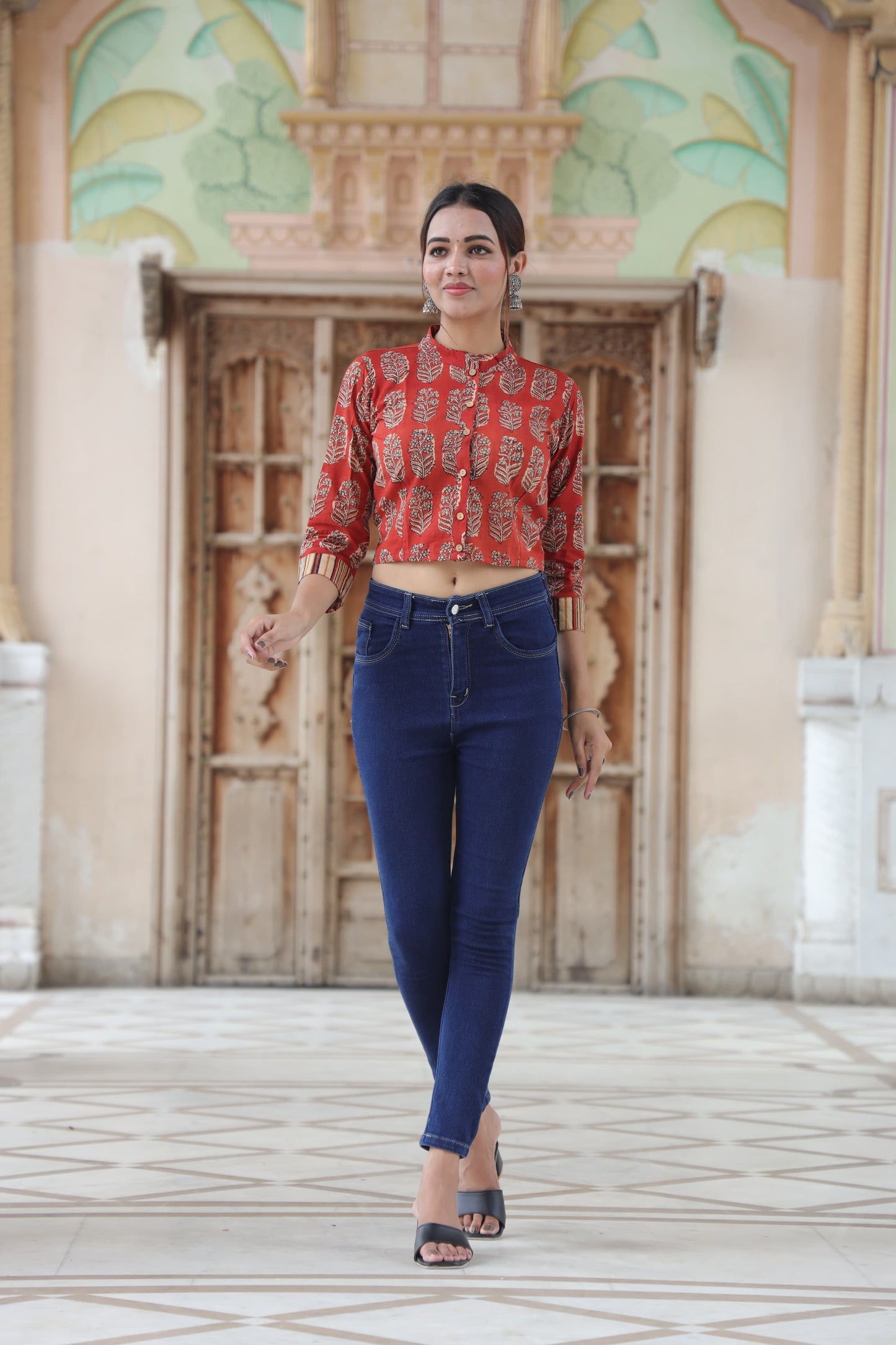 Women's Handblock Crop Top Stitched Blouse – Pure Cotton, Naturally Dyed