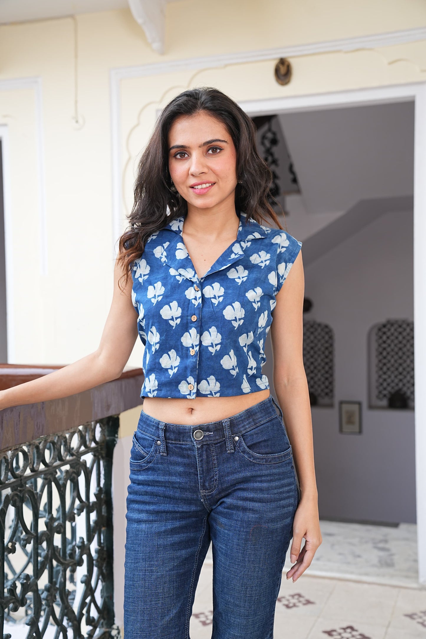 Women's Handblock Crop Top Stitched Blouse – Pure Cotton, Naturally Dyed