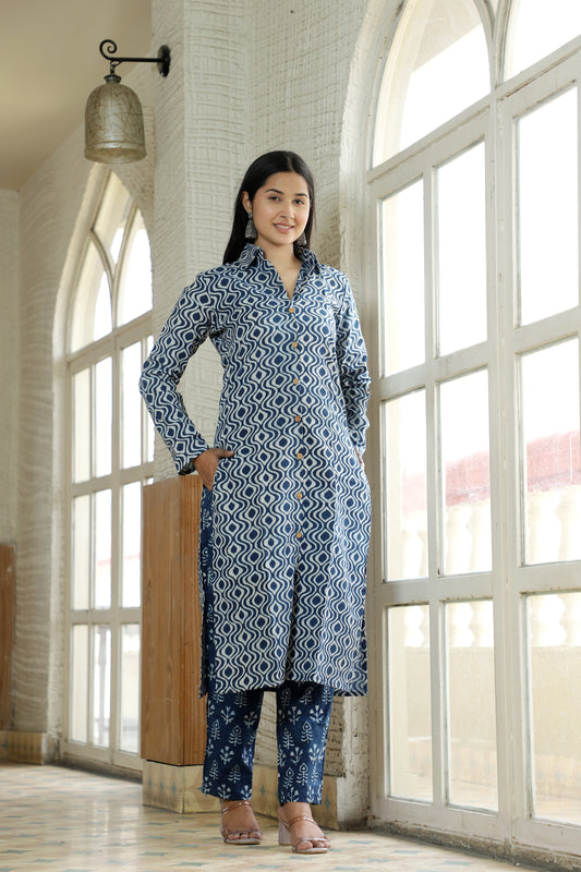 Handblock Printed Co-Ord Set with Collar – Chic & Comfortable