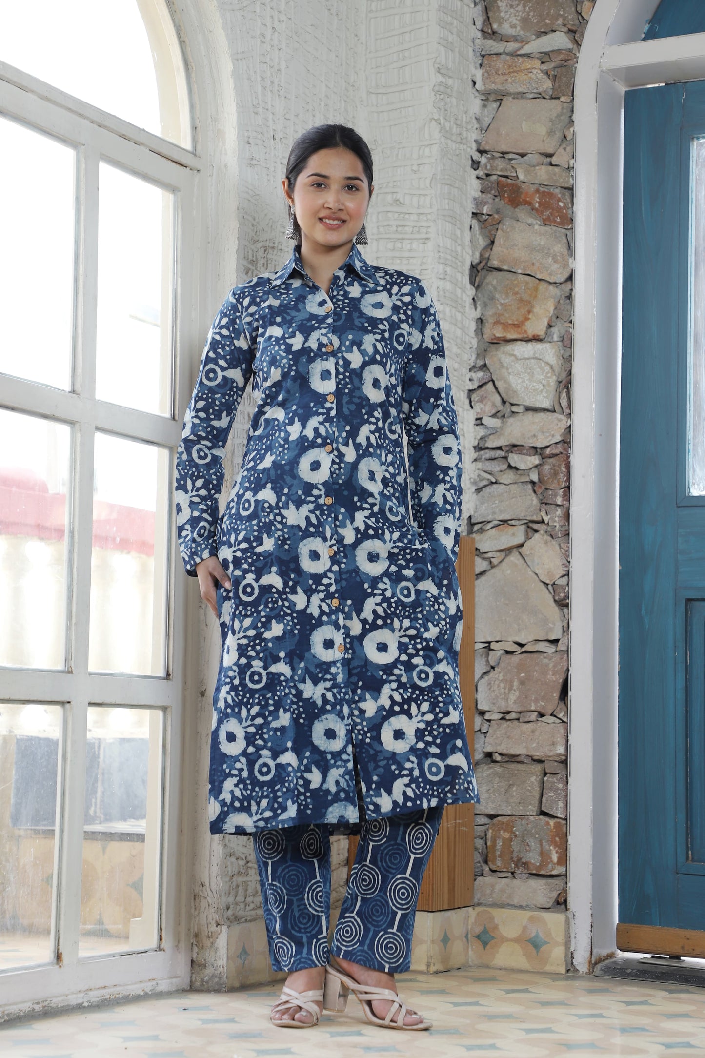 Handblock Printed Co-Ord Set with Collar – Chic & Comfortable