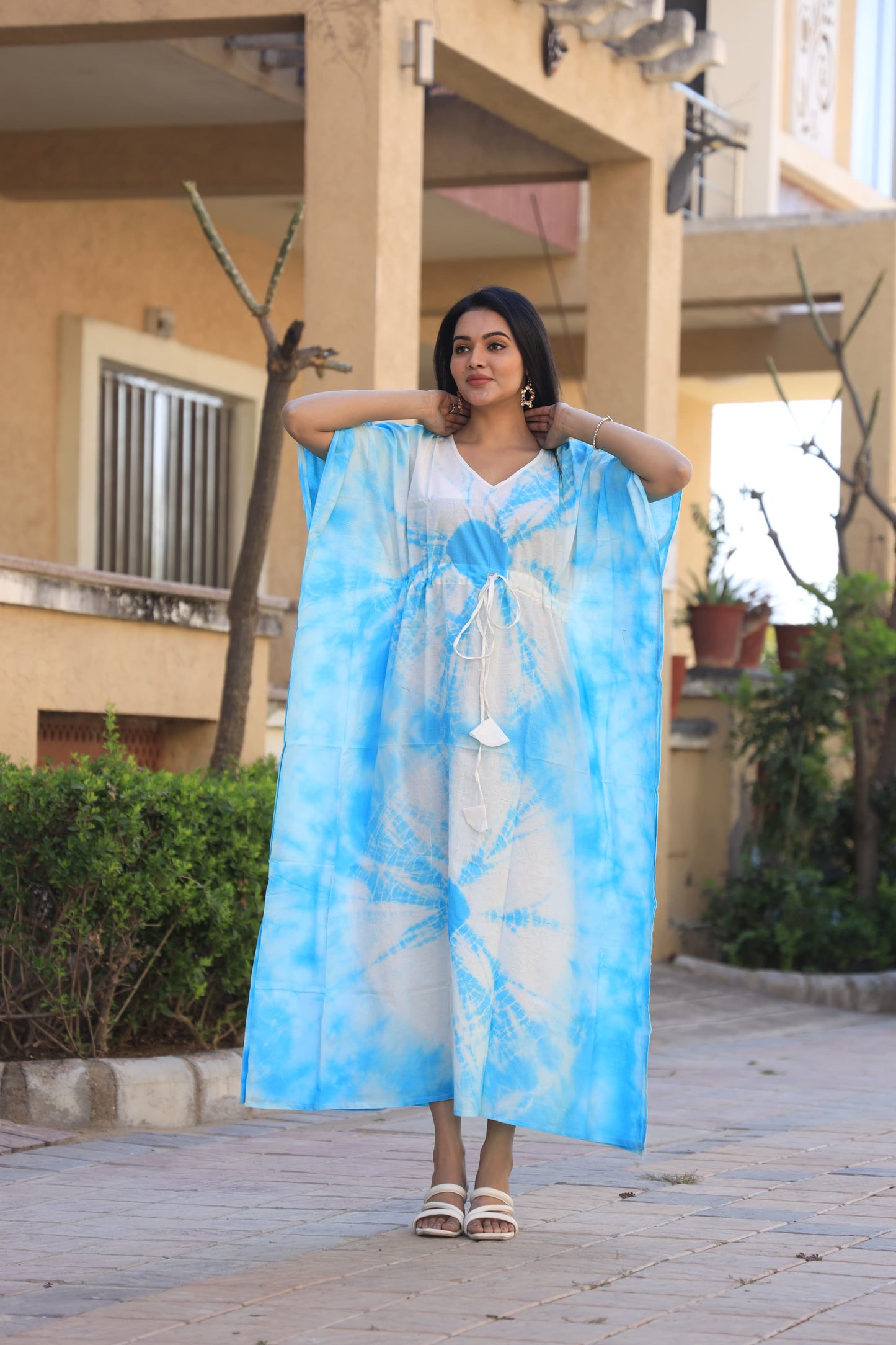 Relaxed Cotton Kaftan – Authentic Handblock Print & Natural Colors