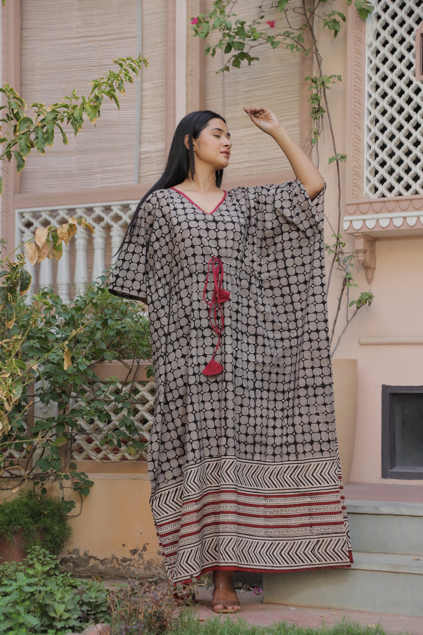 Relaxed Cotton Kaftan – Authentic Handblock Print & Natural Colors