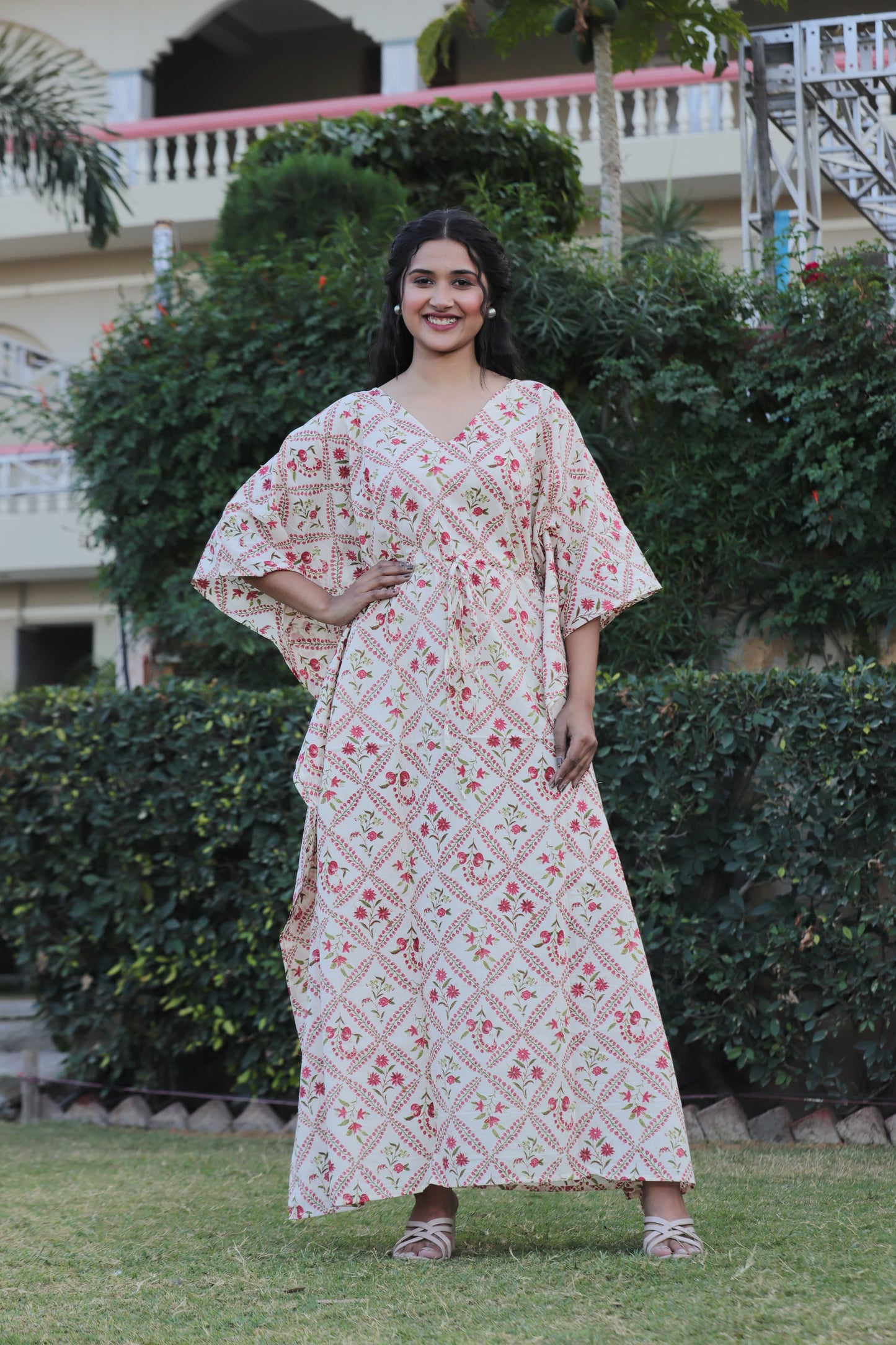 Relaxed Cotton Kaftan – Authentic Handblock Print & Natural Colors