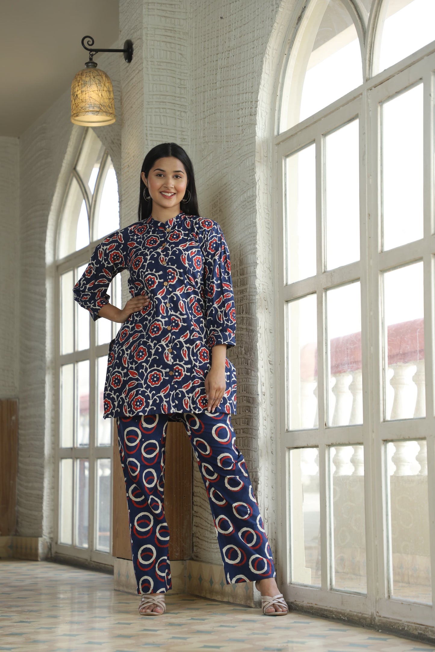 Smart Fit Handblock Printed Co-ord Set – Collar EditioN