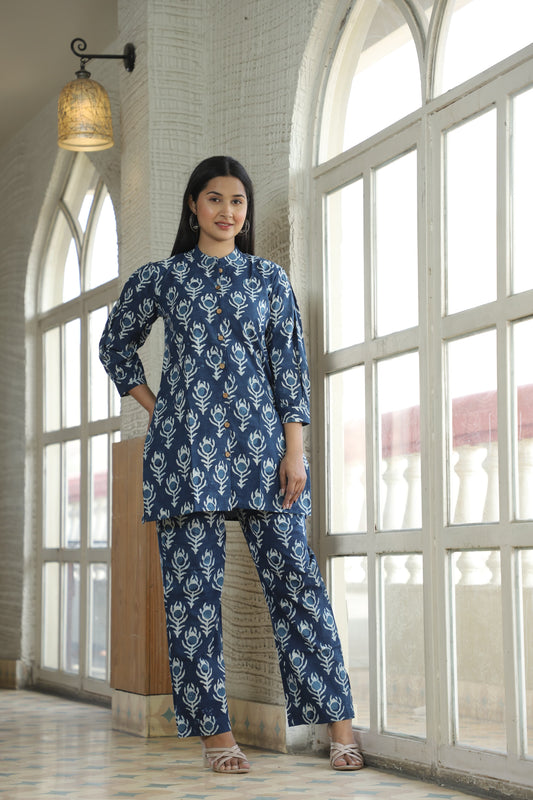 Smart Fit Handblock Printed Co-ord Set – Collar EditioN