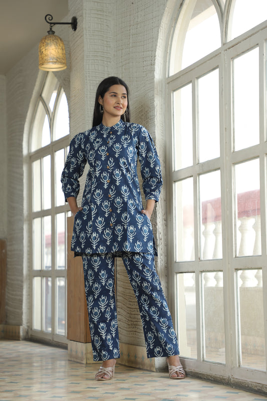 Smart Fit Handblock Printed Co-ord Set – Collar EditioN