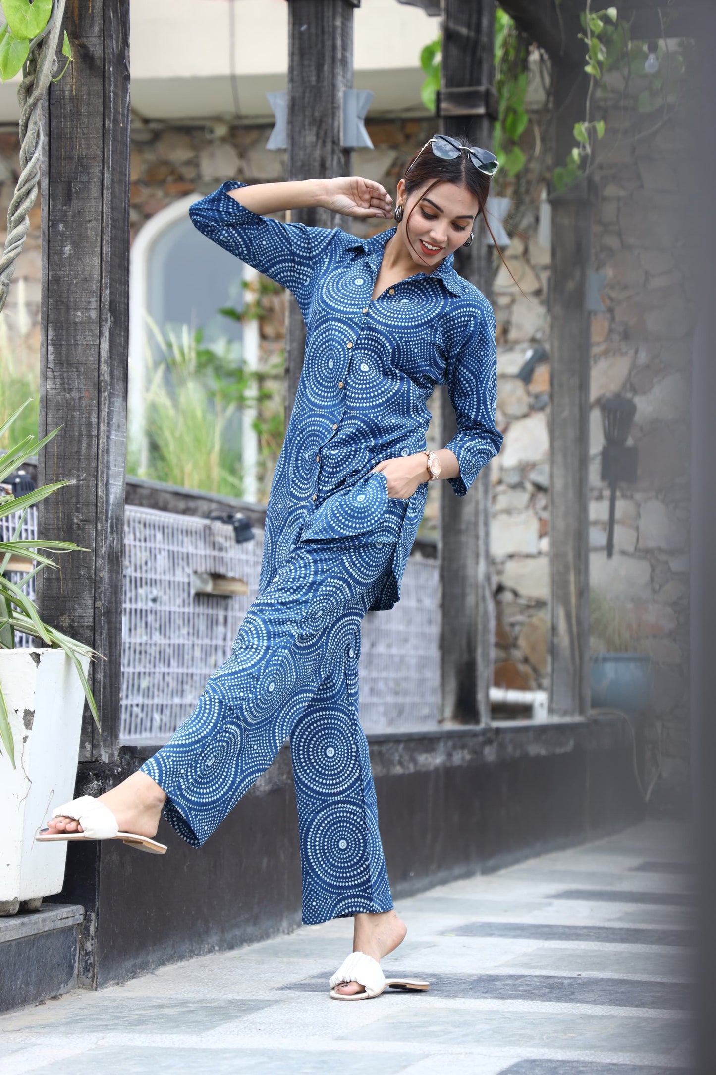 Smart Fit Handblock Printed Co-ord Set – Collar EditioN