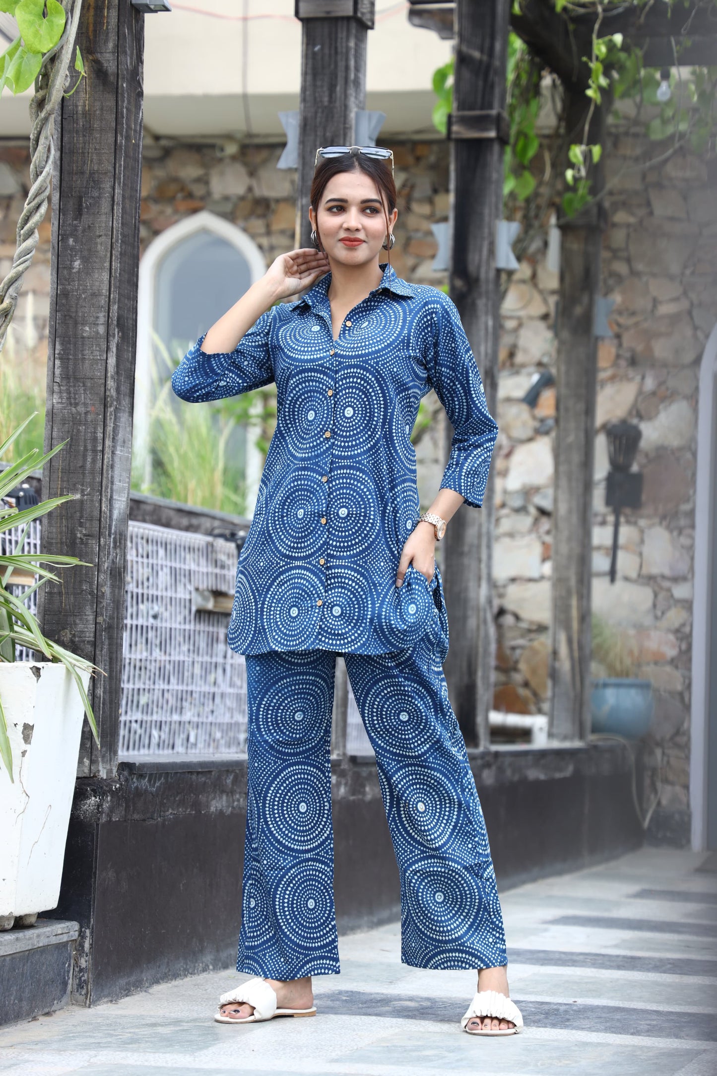 Smart Fit Handblock Printed Co-ord Set – Collar EditioN
