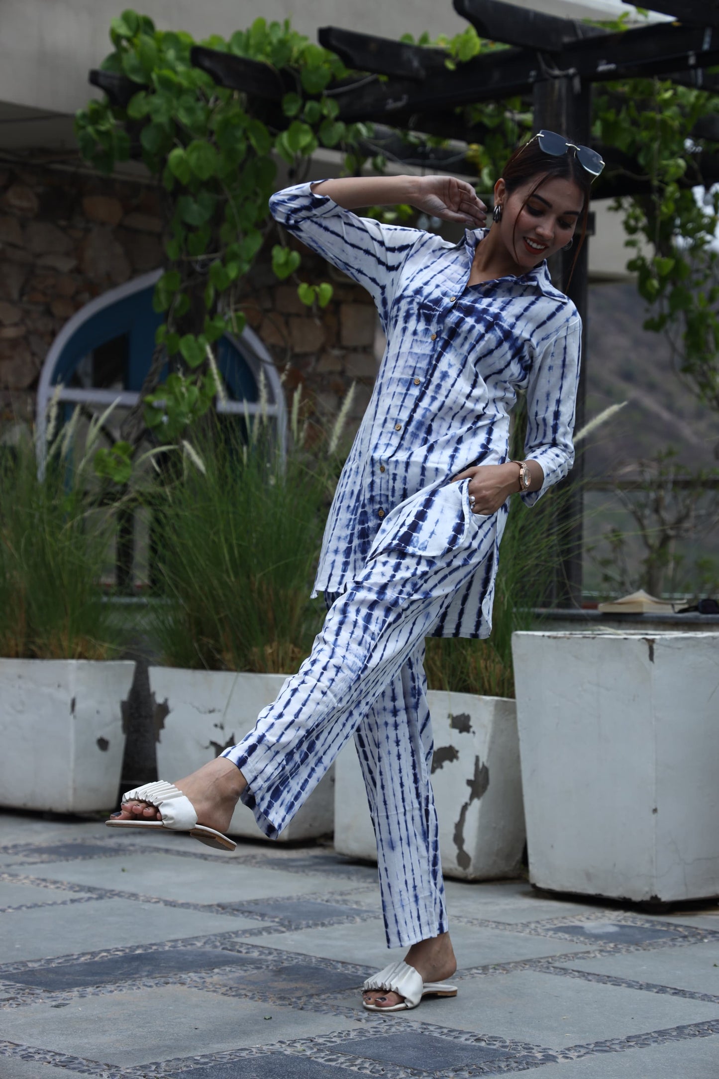 Smart Fit Handblock Printed Co-ord Set – Collar EditioN