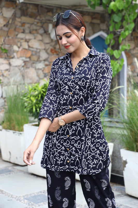 Smart Fit Handblock Printed Co-ord Set – Collar EditioN