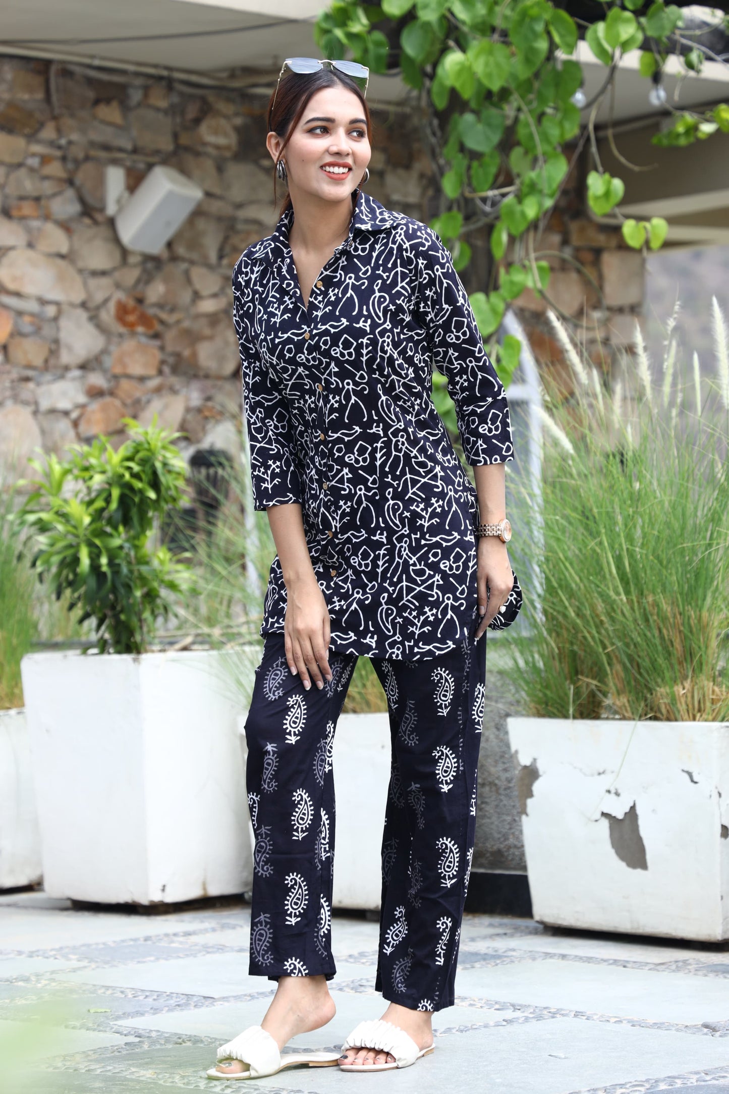 Smart Fit Handblock Printed Co-ord Set – Collar EditioN