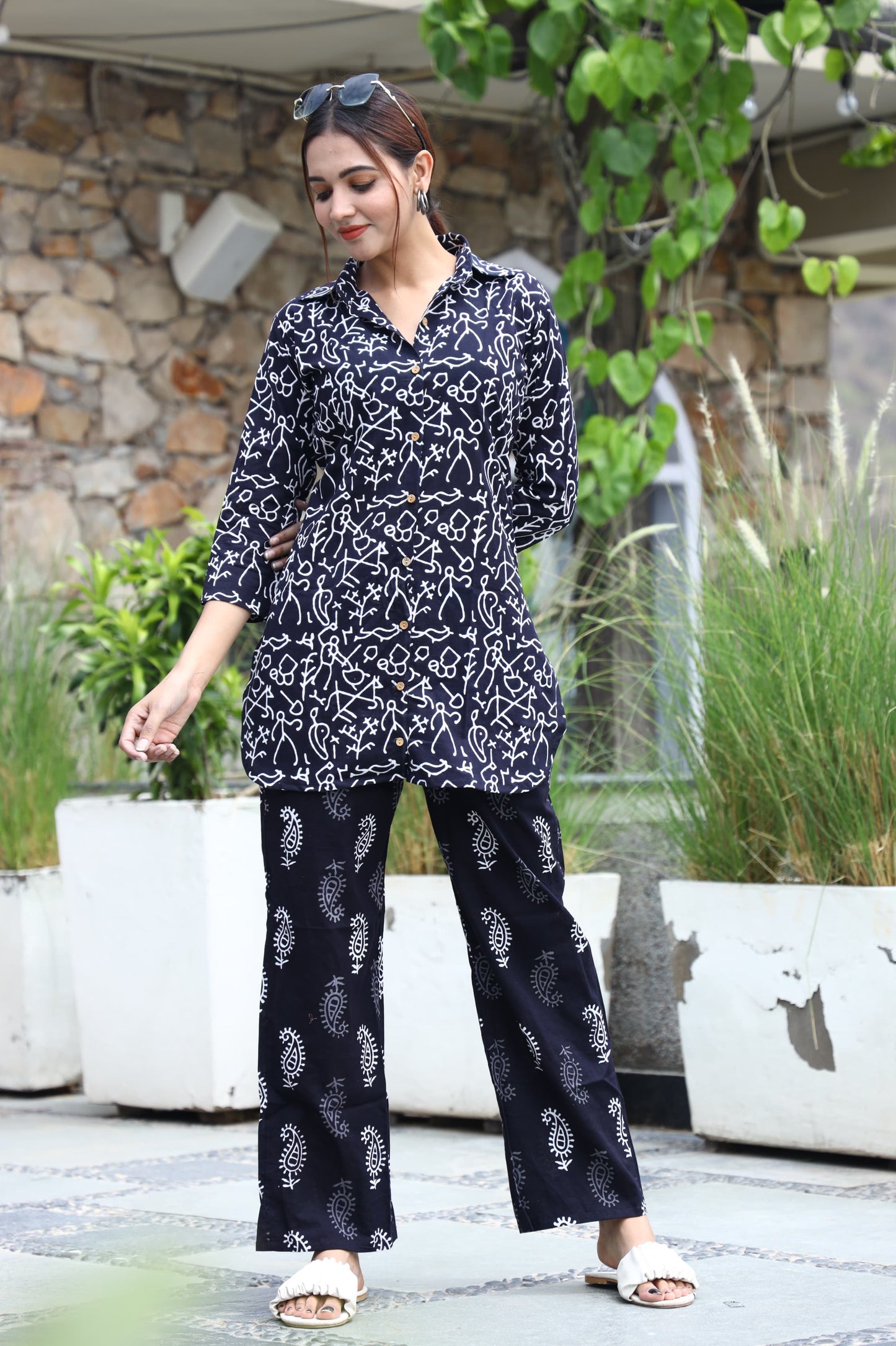 Smart Fit Handblock Printed Co-ord Set – Collar EditioN