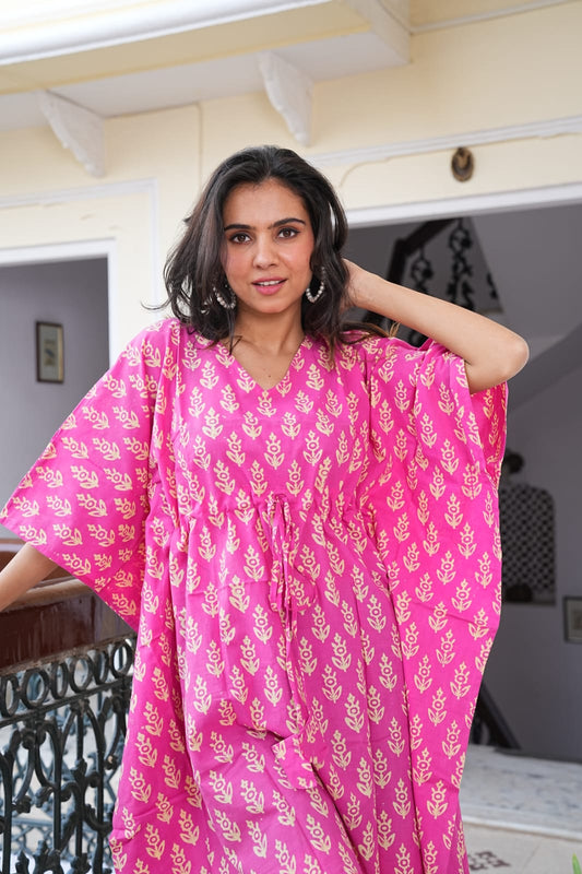 Handblock Printed Pure Cotton Kaftan – Free Size Comfort Wear | Natural Dyes | House of the Handblock