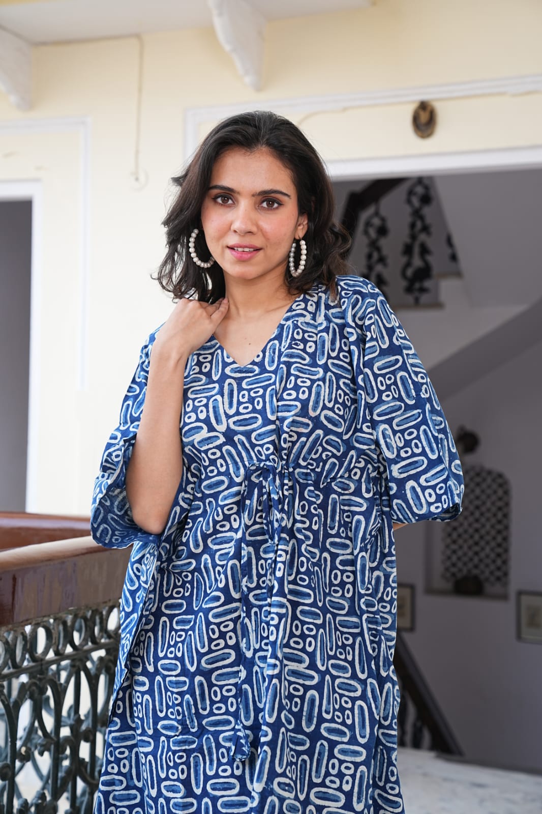 Handblock Printed Pure Cotton Kaftan – Free Size Comfort Wear | Natural Dyes | House of the Handblock