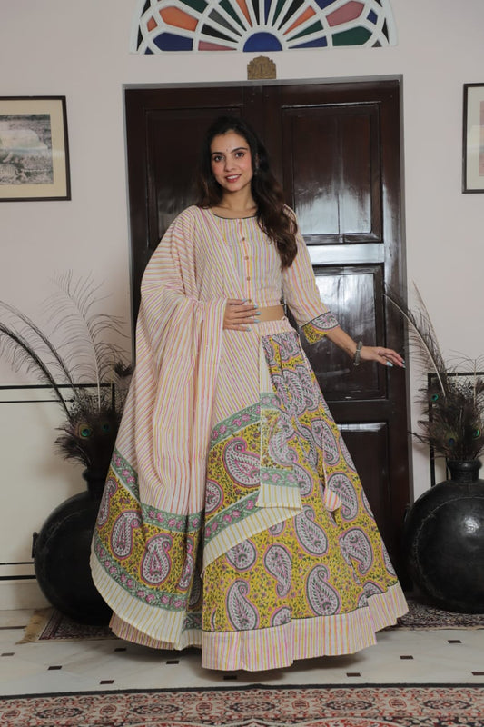 Spin in Tradition – Handblock Printed Cotton Lehenga Choli for Navratri