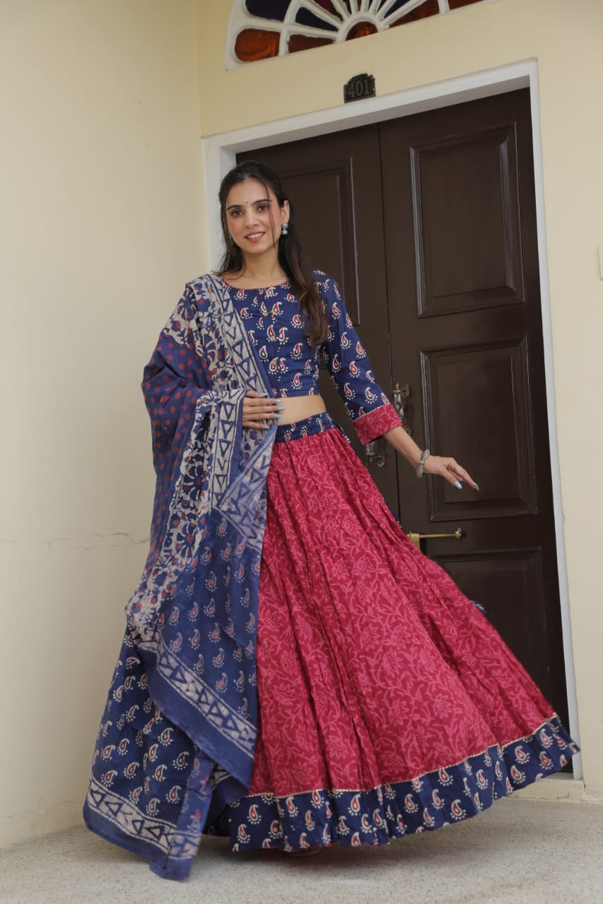 Spin in Tradition – Handblock Printed Cotton Lehenga Choli for Navratri