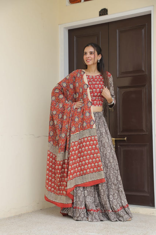 Spin in Tradition – Handblock Printed Cotton Lehenga Choli for Navratri
