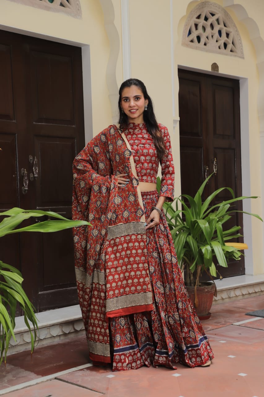 Spin in Tradition – Handblock Printed Cotton Lehenga Choli for Navratri