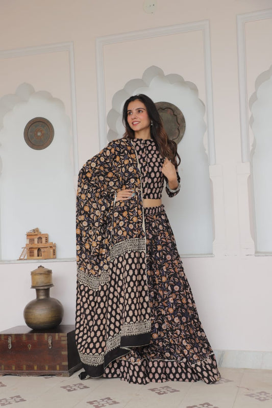 Spin in Tradition – Handblock Printed Cotton Lehenga Choli for Navratri