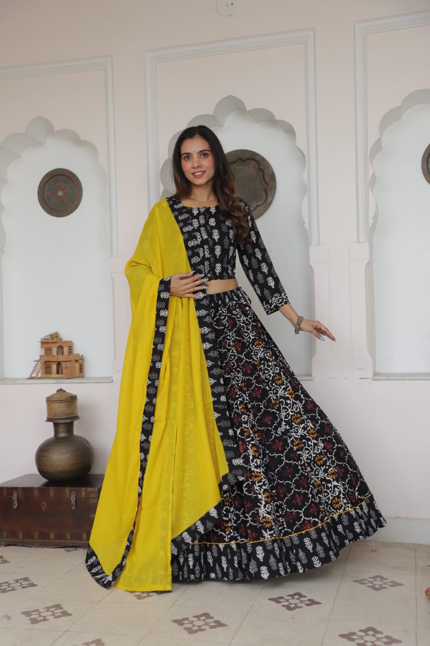 Spin in Tradition – Handblock Printed Cotton Lehenga Choli for Navratri