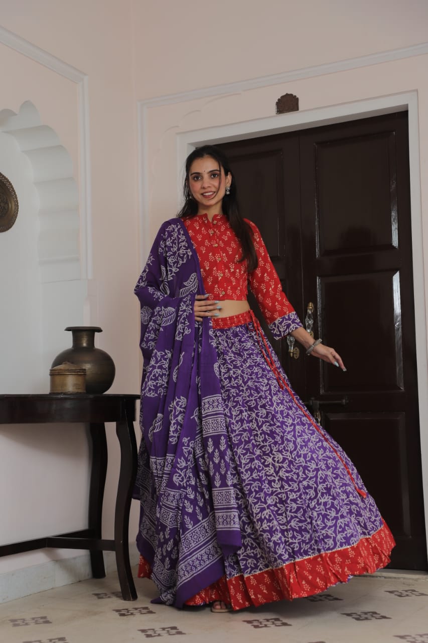 Spin in Tradition – Handblock Printed Cotton Lehenga Choli for Navratri