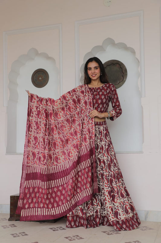 Spin in Tradition – Handblock Printed Cotton Lehenga Choli for Navratri