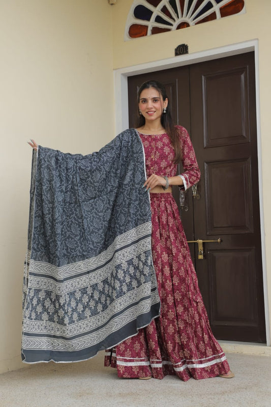 Spin in Tradition – Handblock Printed Cotton Lehenga Choli for Navratri